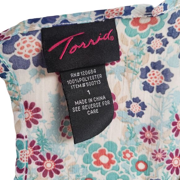 Torrid Floral Blouse Womens 1X 1 Flowy Slit Sleeve Sheer Peasant - Picture 3 of 12